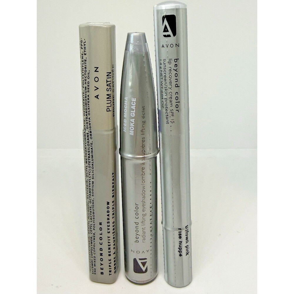 3 Avon Beyond Color Lip Recovery Cream PINK, Eyeshadow Mocha & Plum Satin 2005